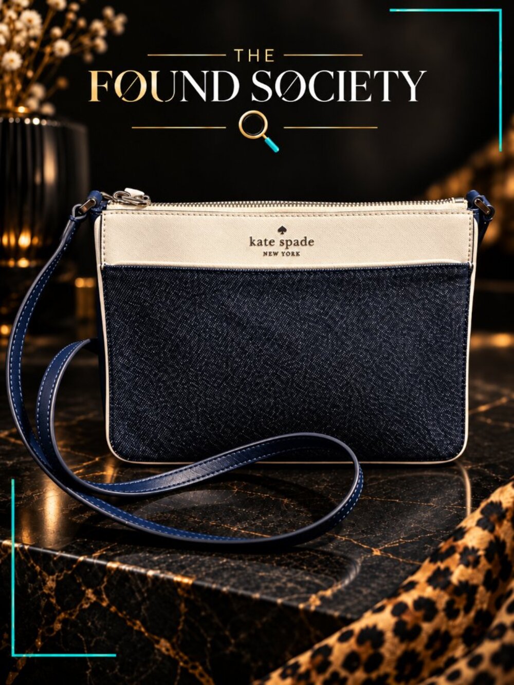 Kate Spade Navy Blue & Cream Saffiano Leather Crossbody Bag Mint